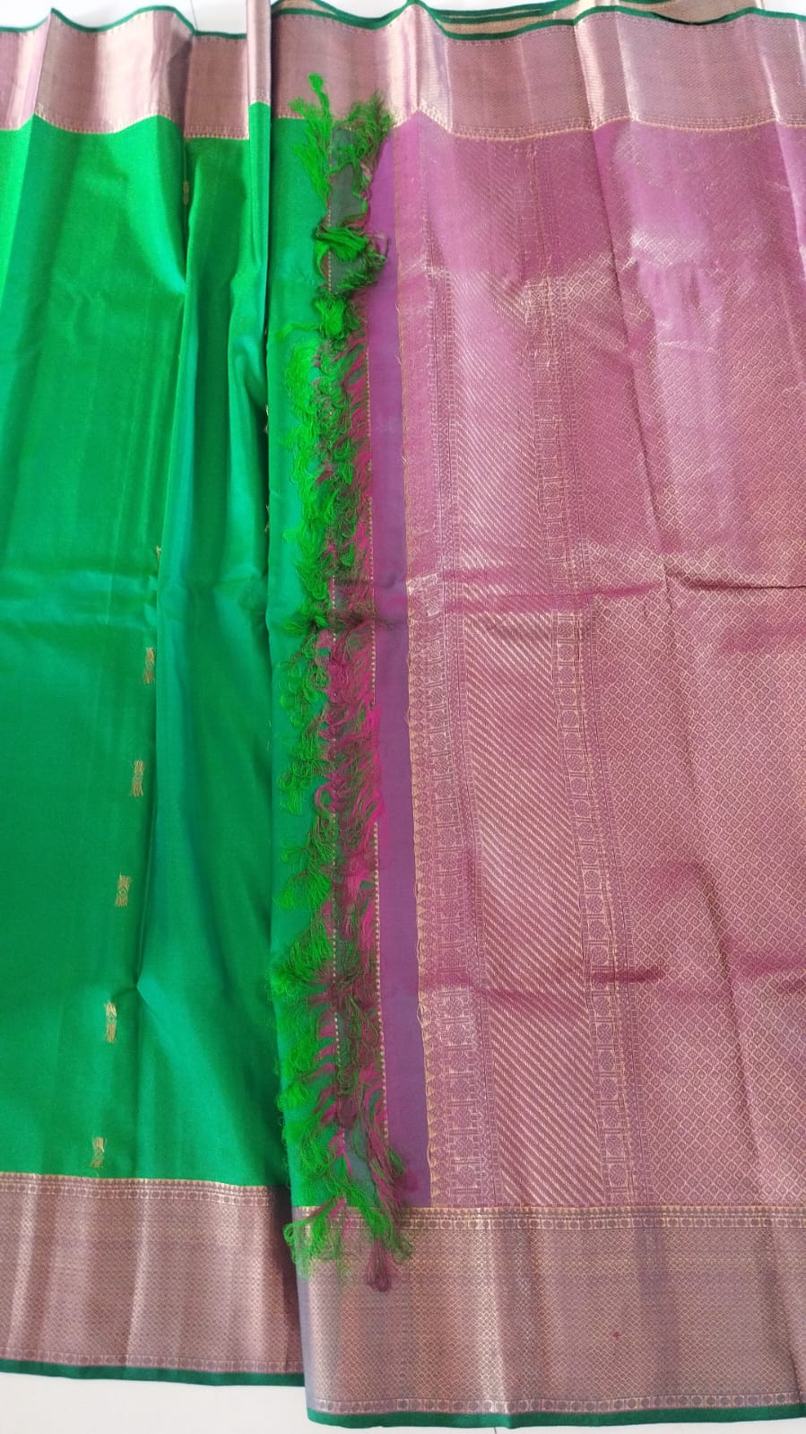 Shot Green Salem silk with zari border